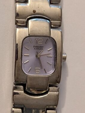 Working Embassy by Gruen Silver Tone Bracelet Watch with Lavender Dial